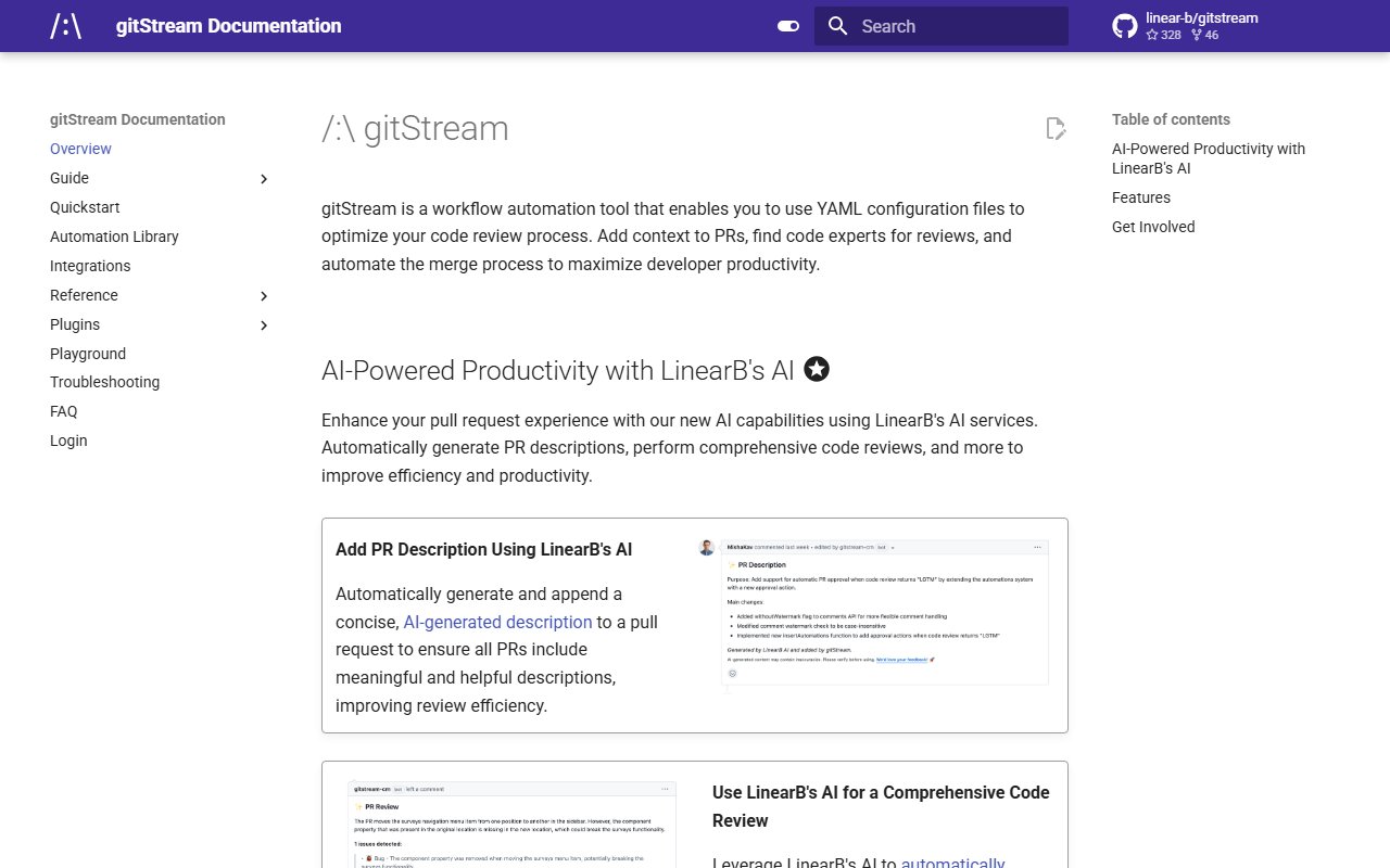 Screenshot of gitStream Documentation Portal